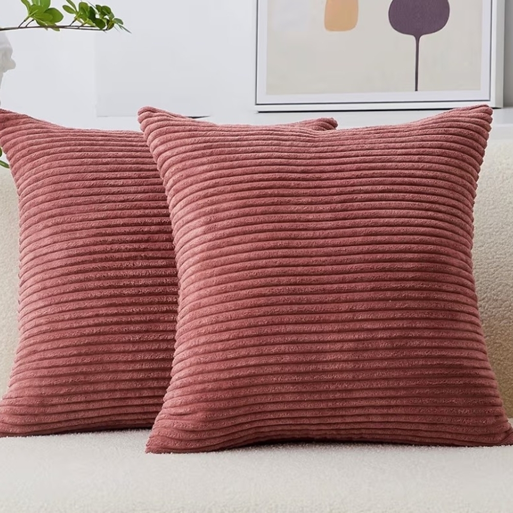 Set Of 2 Textured Dry Rose Pink Accent Pillow Covers Size 24 X 24